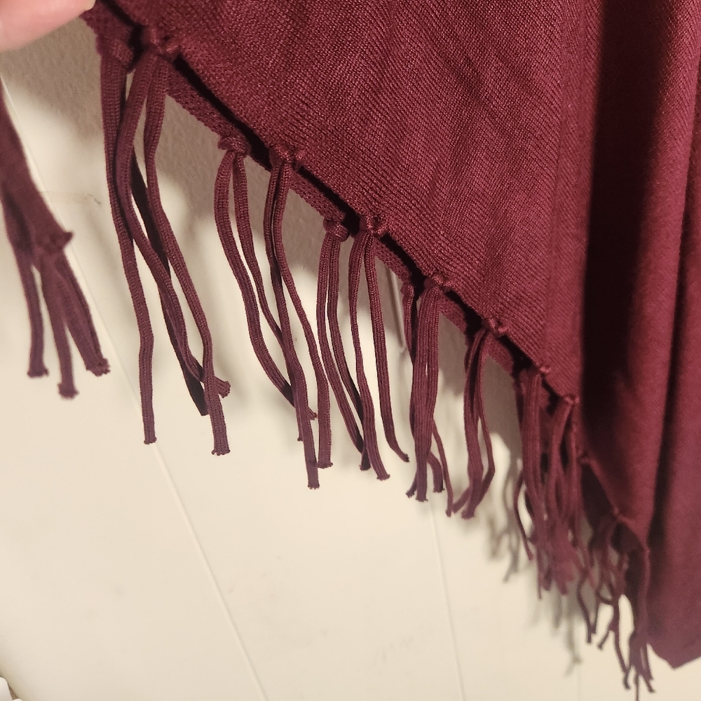 Chicos Monrovia Lace-up Fringe Poncho Shrug One Size Maroon Burgundy - Picture 10 of 14